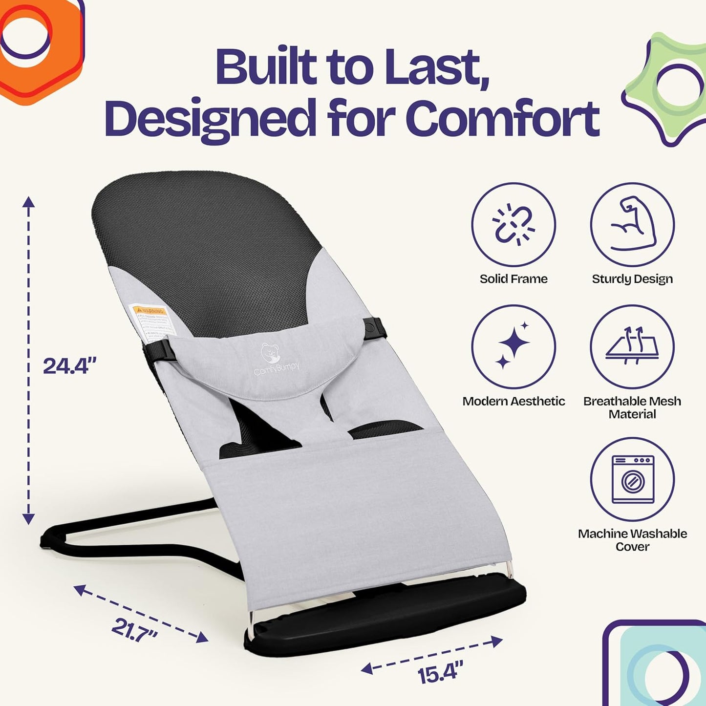 ComfyBumpy Ergonomische Babywippe – Inklusive Reise-Tragetasche – Sichere, tragbare Wippe mit verstellbarer Höhe – Babywippe, perfekt für Neugeborene (Grau)