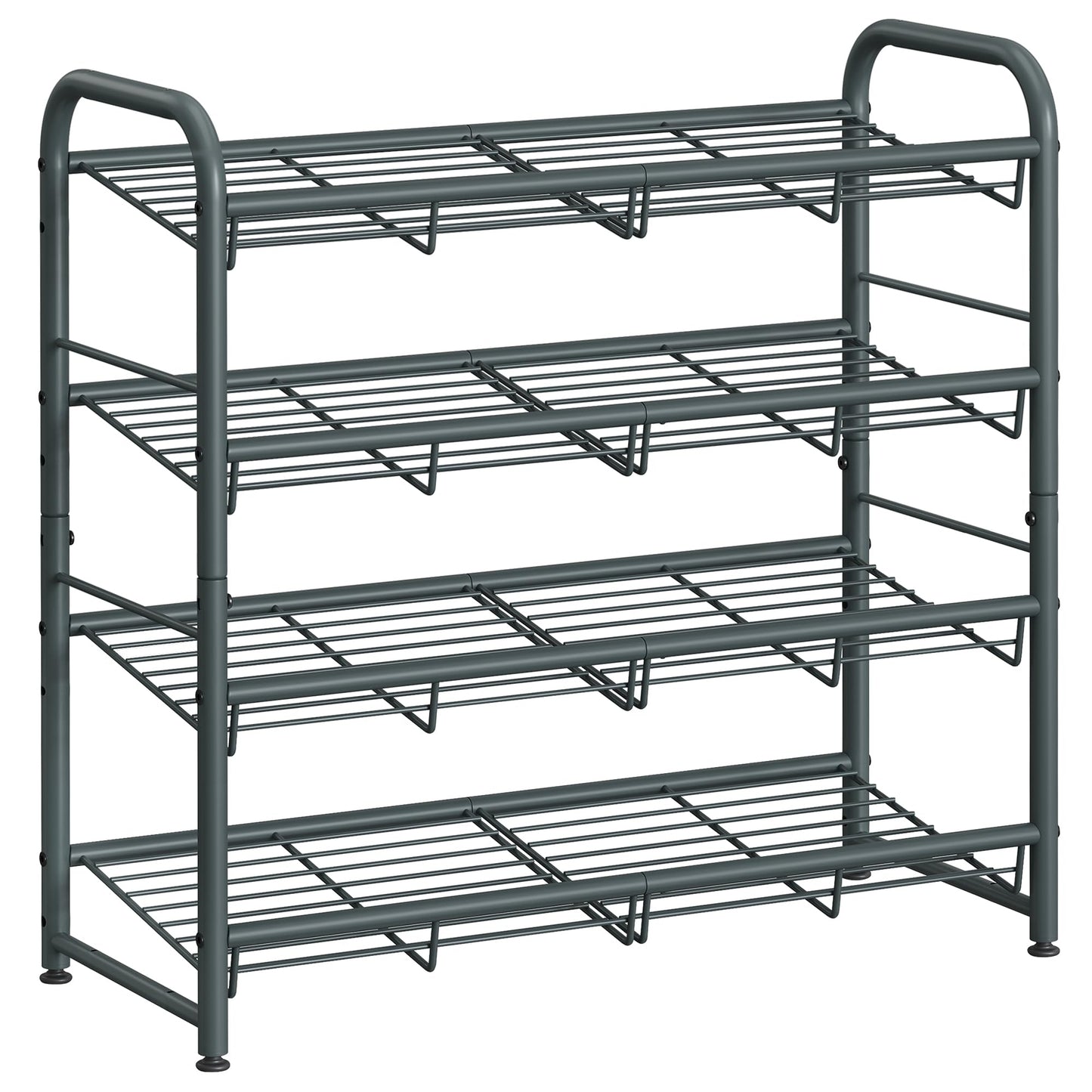 SONGMICS Stackable Shoe Rack, 4 Tier Metal Shoes Rack Storage Shelf, Holds up to 16 Pairs Shoes, Adjustable Slanted Shelves Tower Organizer for Closet Entryway Small Spaces, Bronze