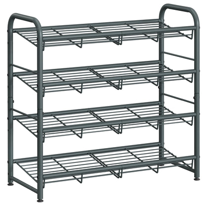 SONGMICS Stackable Shoe Rack, 4 Tier Metal Shoes Rack Storage Shelf, Holds up to 16 Pairs Shoes, Adjustable Slanted Shelves Tower Organizer for Closet Entryway Small Spaces, Bronze