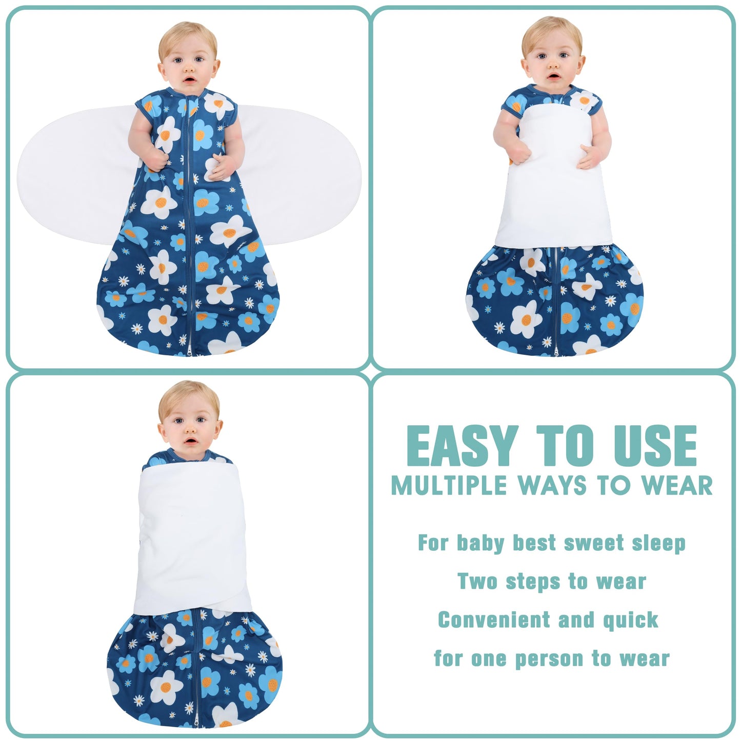 BSTOPPT Fleece Newborn Sleep Sack Baby Swaddle,3-Way Adjustable Wearable Blanket,2 Pack Fleece Swaddling sleeping bag TOG 2.0， (Blue&Green, 0-3 Months)