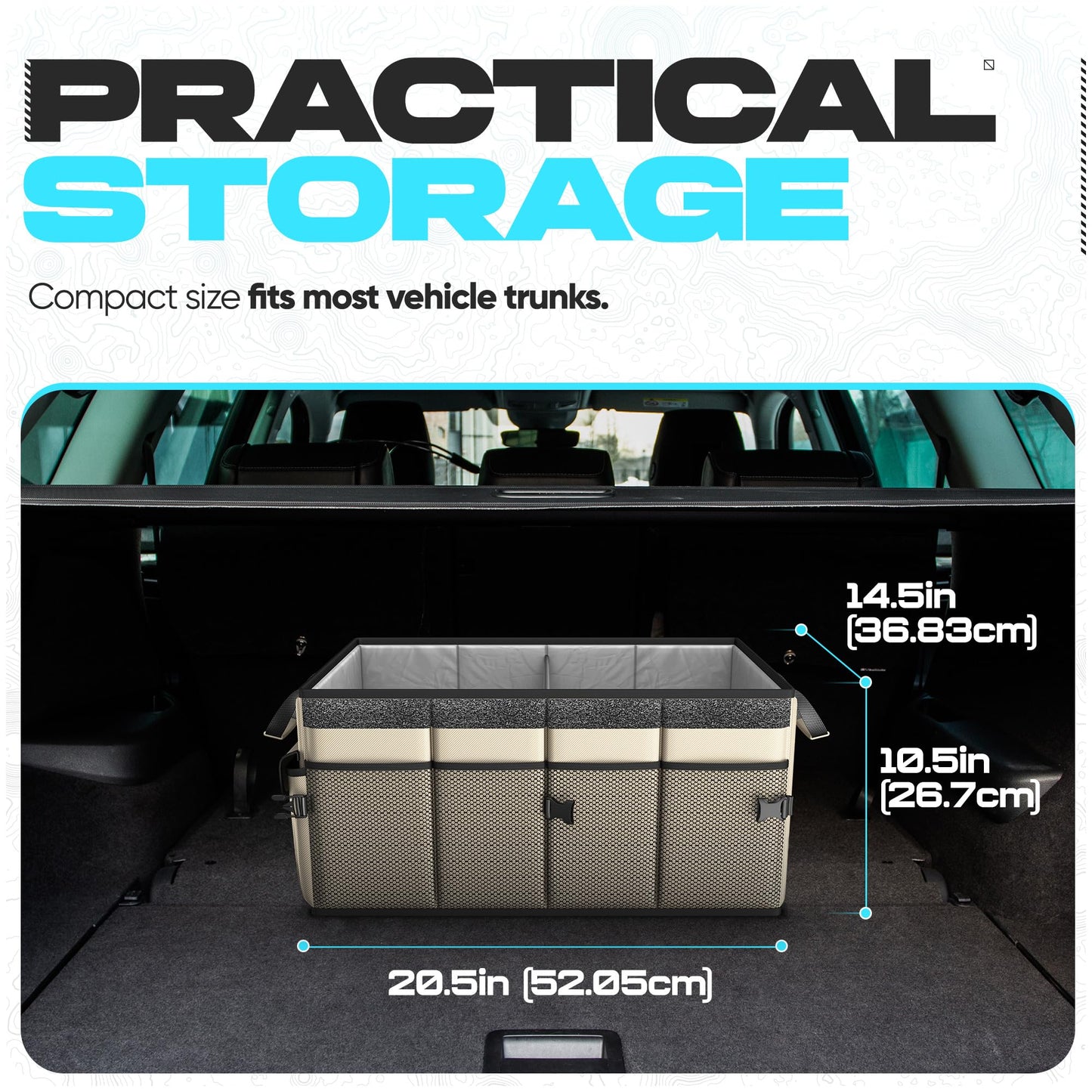 FORTEM Car Trunk Organizer, Collapsible Multi Compartment Car Organizer, Foldable SUV Storage for Car Accessories for Women Men, Non Slip Bottom, Securing Straps, Soft Cover 50L (Black, Standard)