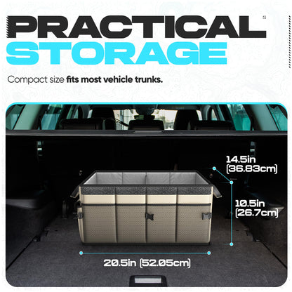 FORTEM Car Trunk Organizer, Collapsible Multi Compartment Car Organizer, Foldable SUV Storage for Car Accessories for Women Men, Non Slip Bottom, Securing Straps, Soft Cover 50L (Black, Standard)