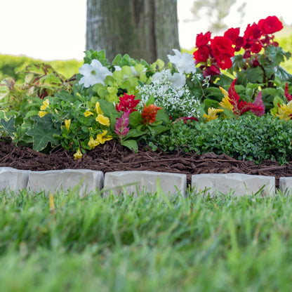 EasyFlex No-Dig Landscape Edging with Anchoring Spikes, 2.7 in Tall Decorative Stone-Look Garden Border, 15 Foot Kit, Brown