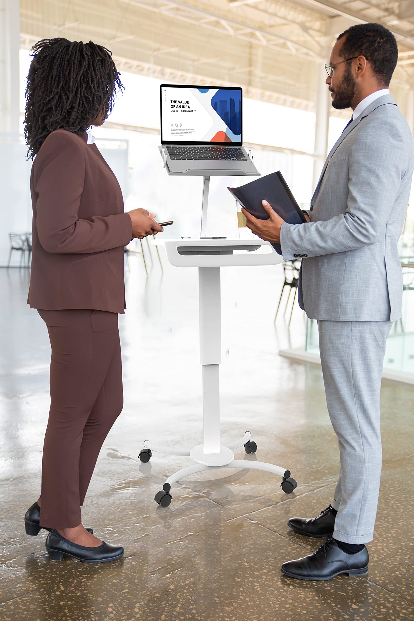 Rolling Medical Workstation – CTA Height Adjustable Mobile Secure Medical Workstation Cart for iPad 10th Gen 10.9" - 7/8/9 Gen 10.2”- Pro 11” - Air 4 - Galaxy Tab S3 - White (QPAD-HRSW)