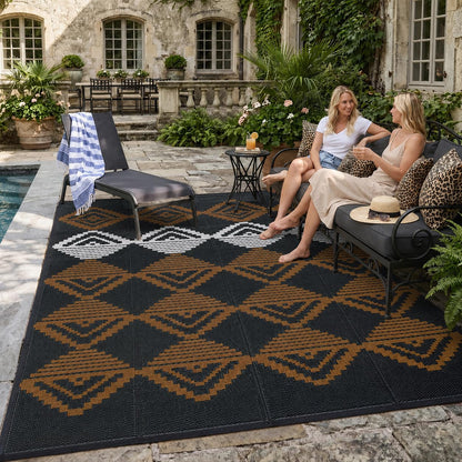 Lahome Outdoor Rugs 8x10 Waterproof, Reversible Outdoor Plastic Straw Rug for Camping Patio, RV Outdoor Rugs Outside, Outdoor Carpet for Porch Deck Backyard Picnic(Blue/Yellow,8'x 10')