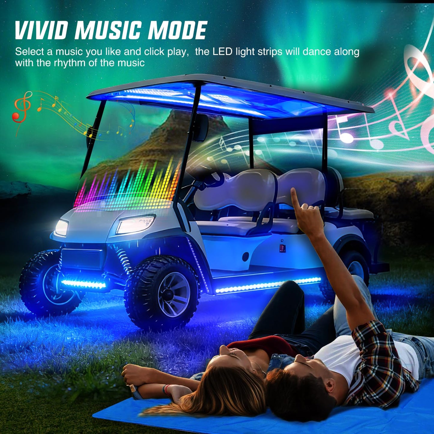 Nilight 6PCS Golf Cart Underbody Light Kit with Canopy Lights Dream Color Multi-Mode Neon Accent Lighting APP Remote Control Sound Active Music Sync IP67 Waterproof 12V-66V for EZGO Yamaha Club Car