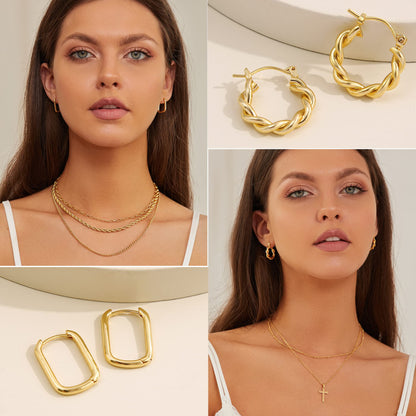Creolen Set für Damen, 6 Paar 14K Vergoldet Leicht Hypoallergen Dick Offen Gedreht Creolen Ohrringe Pack Schmuck