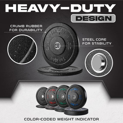 Yes4All 2" Bumper Plate, 10-190 LB Olympic Rubber Weight Plate with Steel Hub for WeightLifting, Strength Training, Home Gym, Less Impact, Absorb Bounce & Shock, Multiple Options