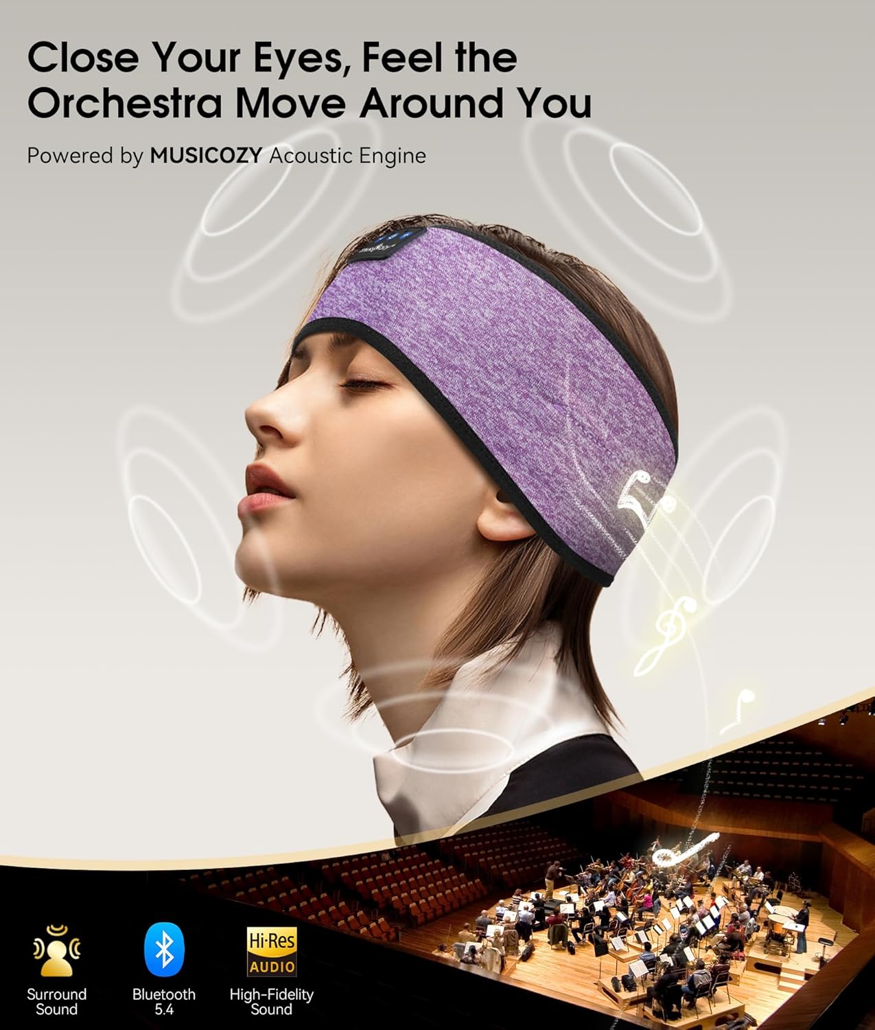 MUSICOZY Bluetooth 5.4 Schlaf-Kopfhörer-Stirnband, kabellose Schlaf-Kopfhörer-Schlafmaske Ohrhörer IPX6 wasserdicht für Seitenschläfer, Training, Laufen, Schlaflosigkeit, Reisen, Yoga, coole Tech-Gadgets, einzigartiges Geschenk