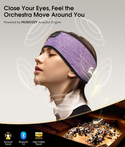 MUSICOZY Bluetooth 5.4 Schlaf-Kopfhörer-Stirnband, kabellose Schlaf-Kopfhörer-Schlafmaske Ohrhörer IPX6 wasserdicht für Seitenschläfer, Training, Laufen, Schlaflosigkeit, Reisen, Yoga, coole Tech-Gadgets, einzigartiges Geschenk