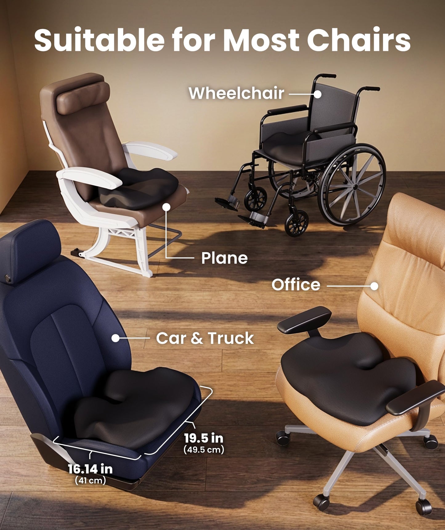 Everlasting Comfort Doctor Recommended Memory Foam Seat Cushion for Office Chairs & Car - Ergonomic Office Desk Accessories - Cushions for Tailbone Pain Relief, Sciatica & Back Support Pillow