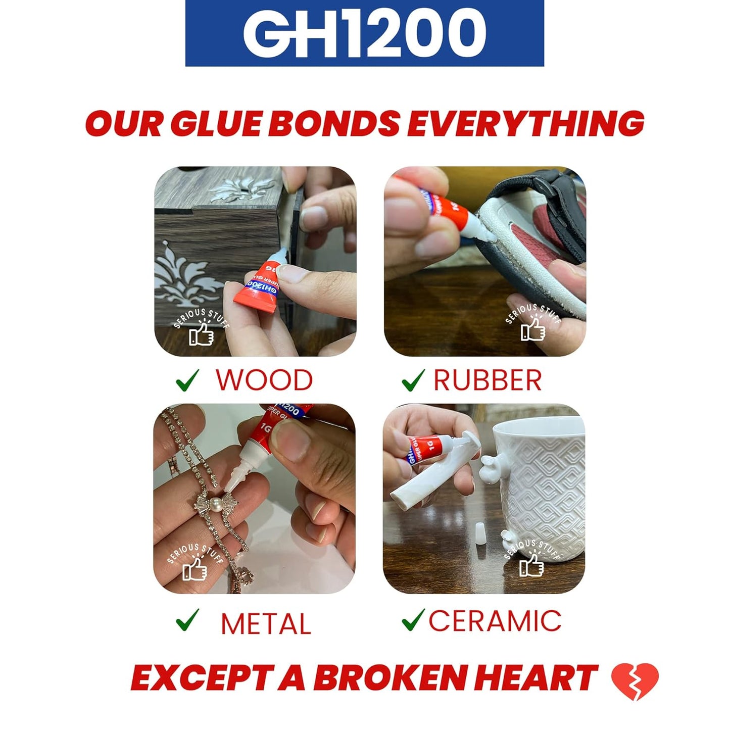 GH1200 Sekundenkleber Allzweck 1g (12er Pack) mit Präzisionsdüse. Superschneller, dicker & starker Klebstoff, universeller Sekundenkleber für Hartplastik, Bastelarbeiten, Gummi, Metall, Leder und vieles mehr
