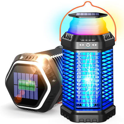 Solar Bug Zapper Outdoor & Indoor, 4500V Ultra-Effective Mosquito Zapper, 6000mAh Rechargeable Insect Zapper, Foldable 2-in-1 Light, IP66 Waterproof for Patio, Camping, Bedroom, Kitchen
