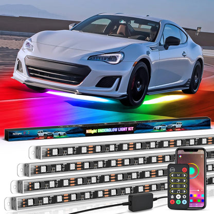 Nilight 4Pcs Car Underglow Neon Accent Strip Lights 252 LEDs RGB 8 Color Sound Active Function Music Mode with Wireless Remote Control Underbody Light Strips for Cars Van SUV Truck