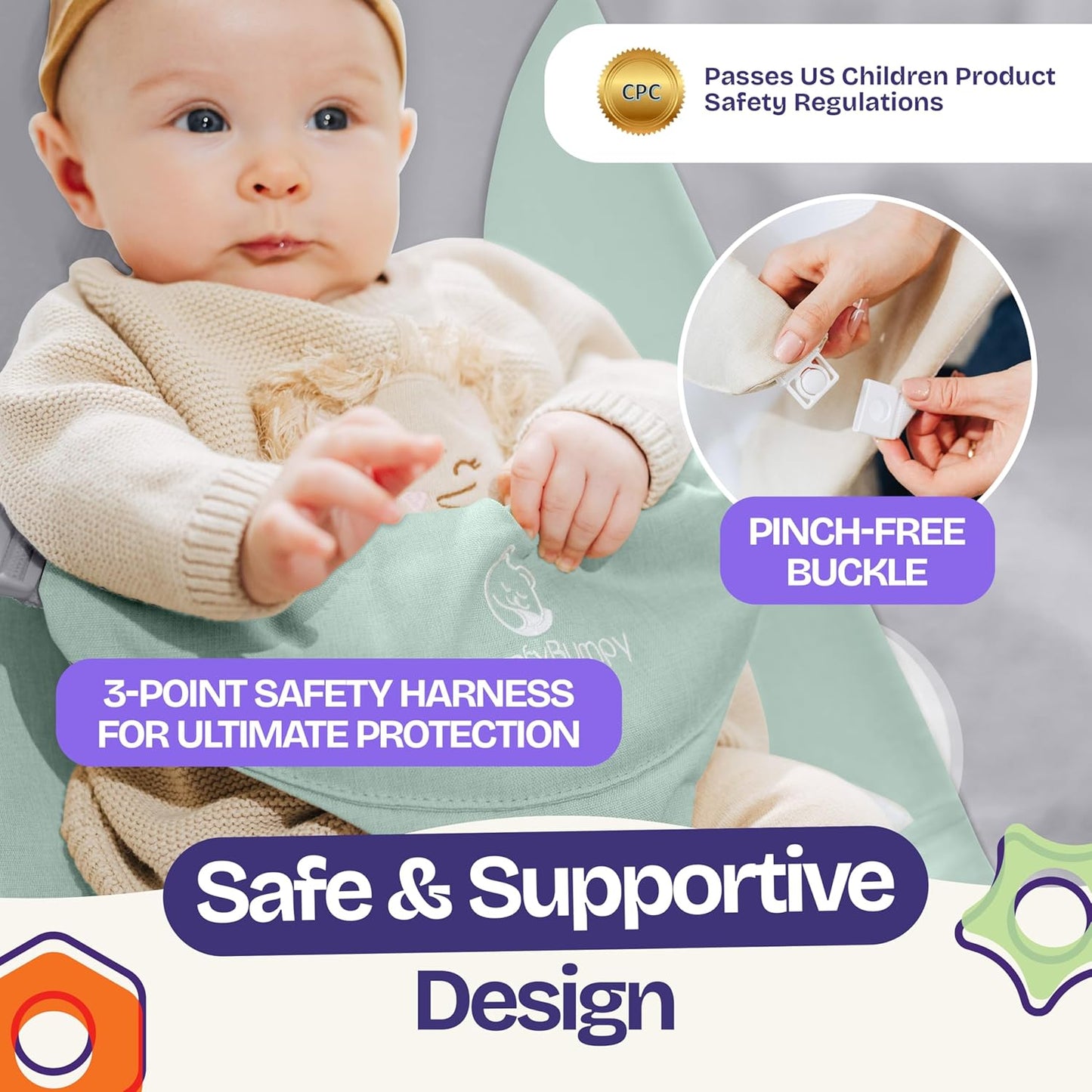 ComfyBumpy Ergonomische Babywippe – Inklusive Reise-Tragetasche – Sichere, tragbare Wippe mit verstellbarer Höhe – Babywippe, perfekt für Neugeborene (Grau)