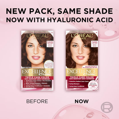 L'Oréal Paris Excellence Crème Permanente Haarfarbe, dreifache Pflegehaarfarbe mit Hyaluronsäure für 100% Grauabdeckung, 4AR Dunkles Schokobraun, 1 Packung (Verpackung kann variieren)