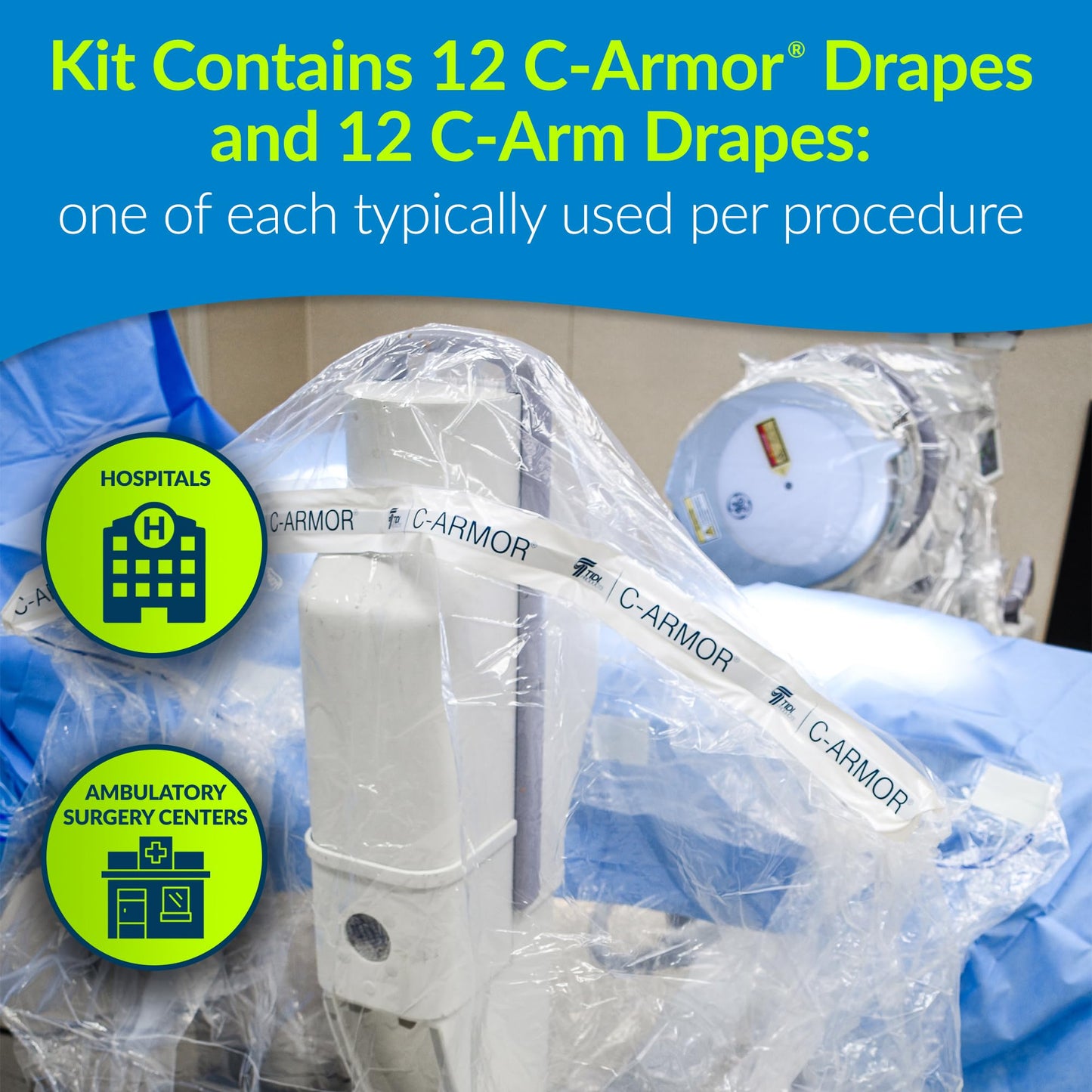 TIDI 5523 C-Armor Drape ― Designed to Protect The Sterile Field When Using a C-Arm Imaging System ― Quantity: 12 Sterile C-Armor Drapes ― Medical Supplies