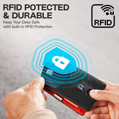 Schlankes RFID-Portemonnaie für Herren – Minimalistisches Portemonnaie für Männer mit Geldklammer, fasst 12 Karten – Langlebiges Leder-Carbonfaser-Herrenportemonnaie – Perfektes Geschenk für Männer (Geldklammer, schwarzes Carbon)