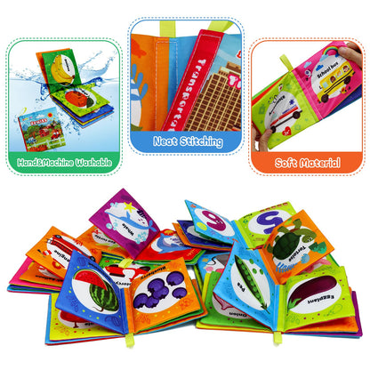 Dr.Rapeti Stoffbücher Babybücher Badebücher 6er-Pack für Babys Kleinkinder Kinder Raschelnd Quietschend Waschbar Beißfest Ungiftig Frühpädagogisch Geschenkbar