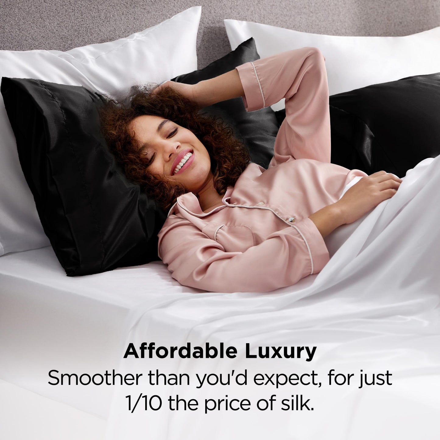 Bedsure Satin Pillow Case Queen Size 2 Pack, Similar to Silk Pillow Cases, Silky Pillowcase Covers for Hair and Skin with Envelope Closure, Gifts for Women Men, Grey, 20x30 Inches