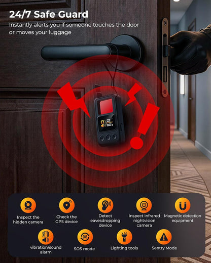 Hidden Camera Detectors, Anti-Spy Wireless Signal Scanner with LED Screen, Protable GPS Tracker & Bug Detector, SOS & Lighting 8 Modes for Airbnb, Hotel, Bathroom, Office, Car Travel Security