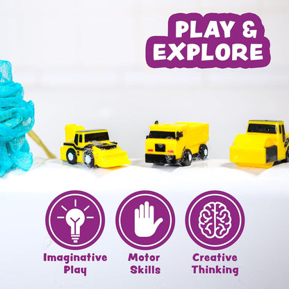 Tub Works® Construction™ Trucks Schimmelfreies Badespielzeug, 6er-Pack | Versiegeltes Design ohne Löcher hält Feuchtigkeit fern | Weich, quetschbar und schwimmt auf dem Wasser | Baby- und Kleinkind-Badespielzeug | Kinderauto-Spielzeug