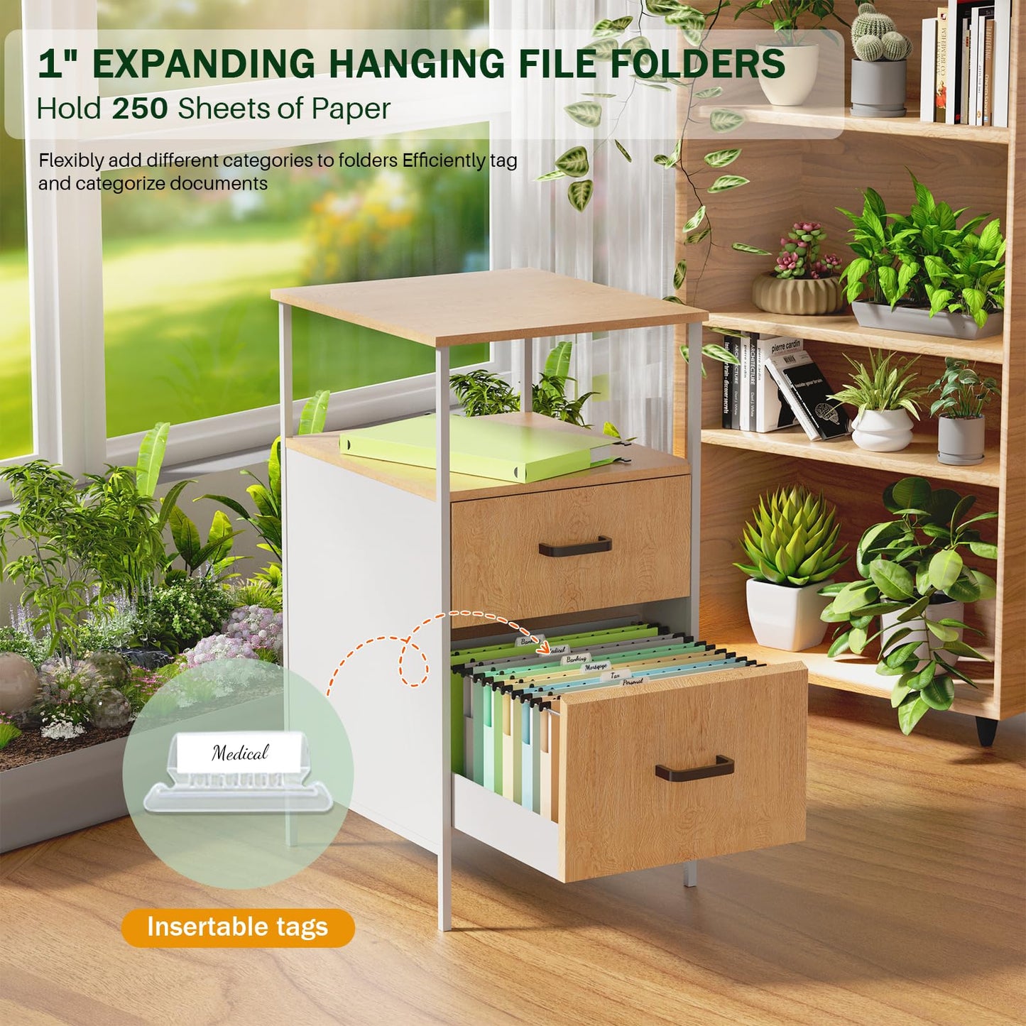 Extra Capacity Plastic Hanging File Folder, 12 Pack Reinforced Hang Folders Legal Size, Heavy Duty 1 Inch Expansion Filing Cabinet Folders, for Bulk Files, Medical Charts, Cream Yellow