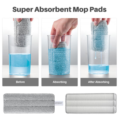 JOYMOOP Wischmopp und Eimer mit Auswringsystem, Freihand-Flachmopp und Eimer, mit 3 waschbaren Mikrofaserpads, Nass- und Trockengebrauch, Bodenreinigungssystem