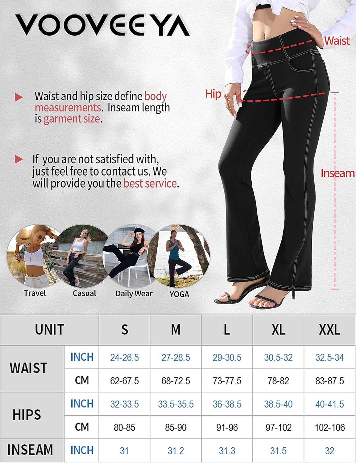 VOOVEEYA Lässige Bootcut Yoga-Hose für Damen, 4 Taschen – Schlagleggings, High Waist, Bauchkontrolle, Bootleg-Arbeitshose