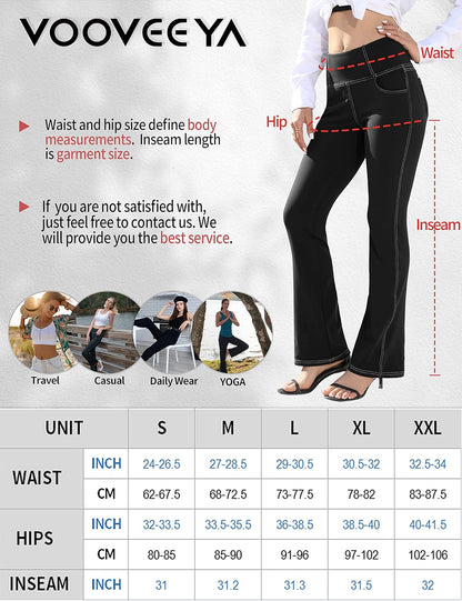 VOOVEEYA Lässige Bootcut Yoga-Hose für Damen, 4 Taschen – Schlagleggings, High Waist, Bauchkontrolle, Bootleg-Arbeitshose