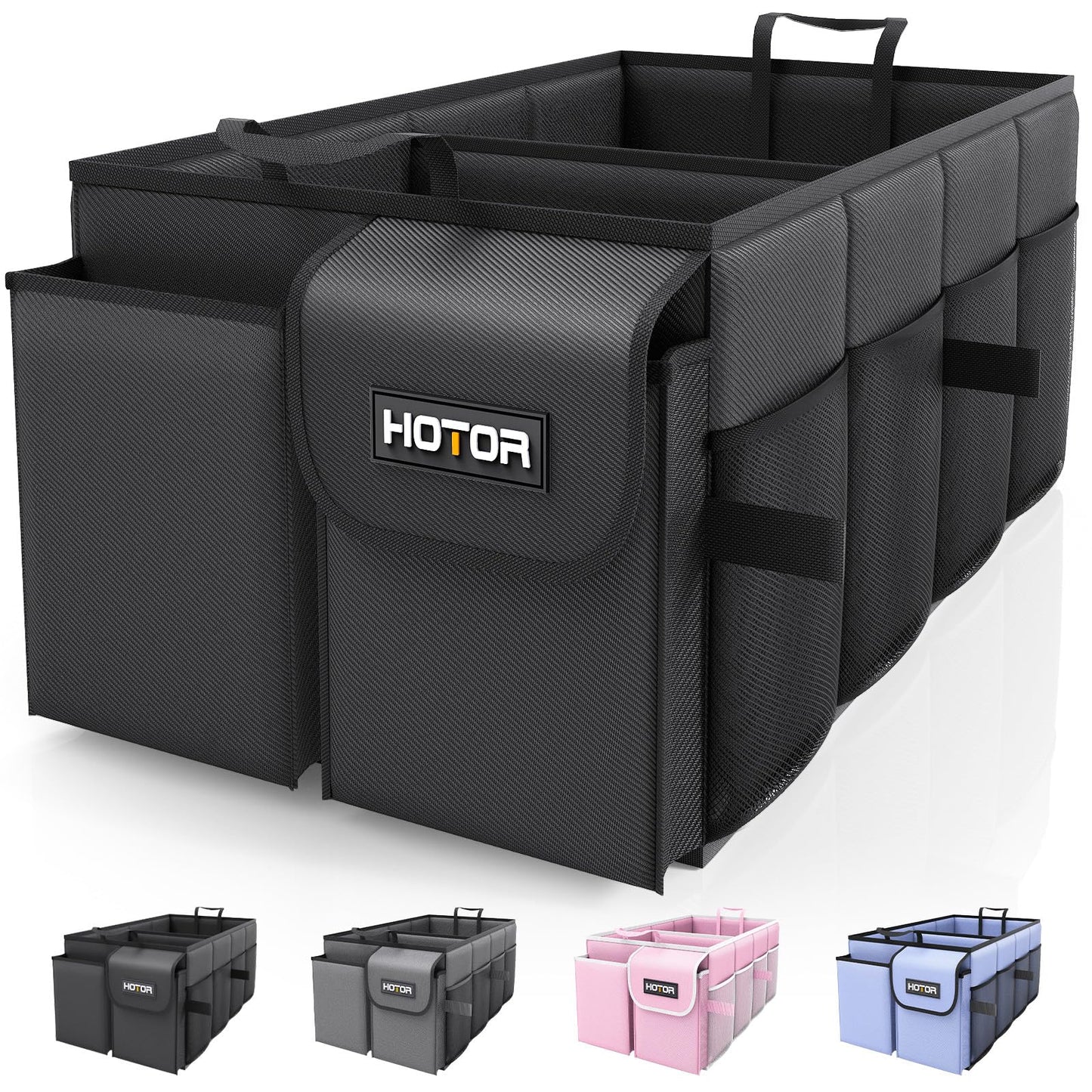 HOTOR Kofferraum-Organizer – Auto-Organizer, faltbarer Kofferraum-Organizer für SUVs & Limousinen, Autozubehör, Werkzeuge, Kleinigkeiten, 2 Fächer, Schwarz