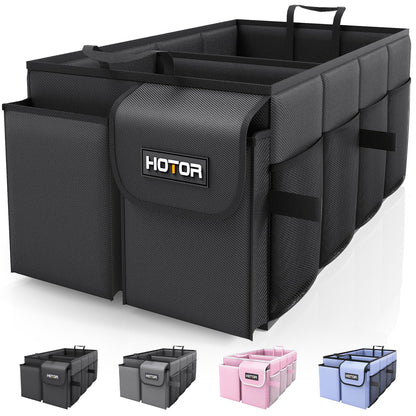 HOTOR Kofferraum-Organizer – Auto-Organizer, faltbarer Kofferraum-Organizer für SUVs & Limousinen, Autozubehör, Werkzeuge, Kleinigkeiten, 2 Fächer, Schwarz