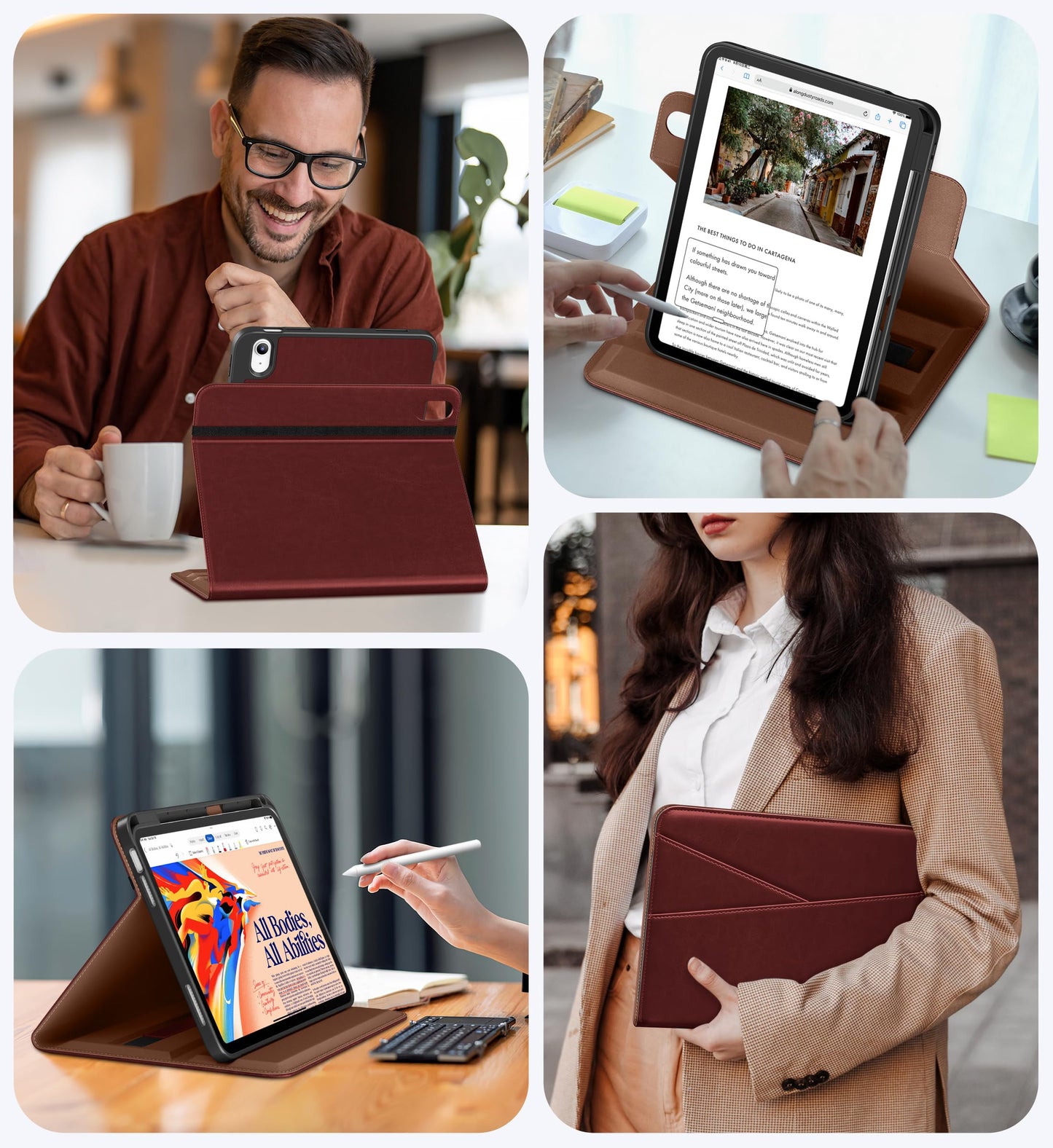DTTO for iPad A16 Case, iPad 11th / 10th Generation Case (2025/2022), 360 Degree Rotating Premium Leather Folio Stand Cover with Pencil Holder, Brown