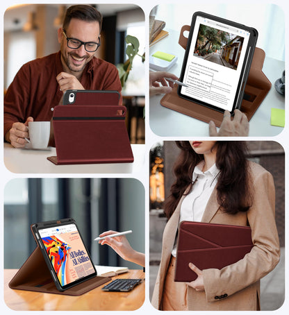 DTTO for iPad A16 Case, iPad 11th / 10th Generation Case (2025/2022), 360 Degree Rotating Premium Leather Folio Stand Cover with Pencil Holder, Brown