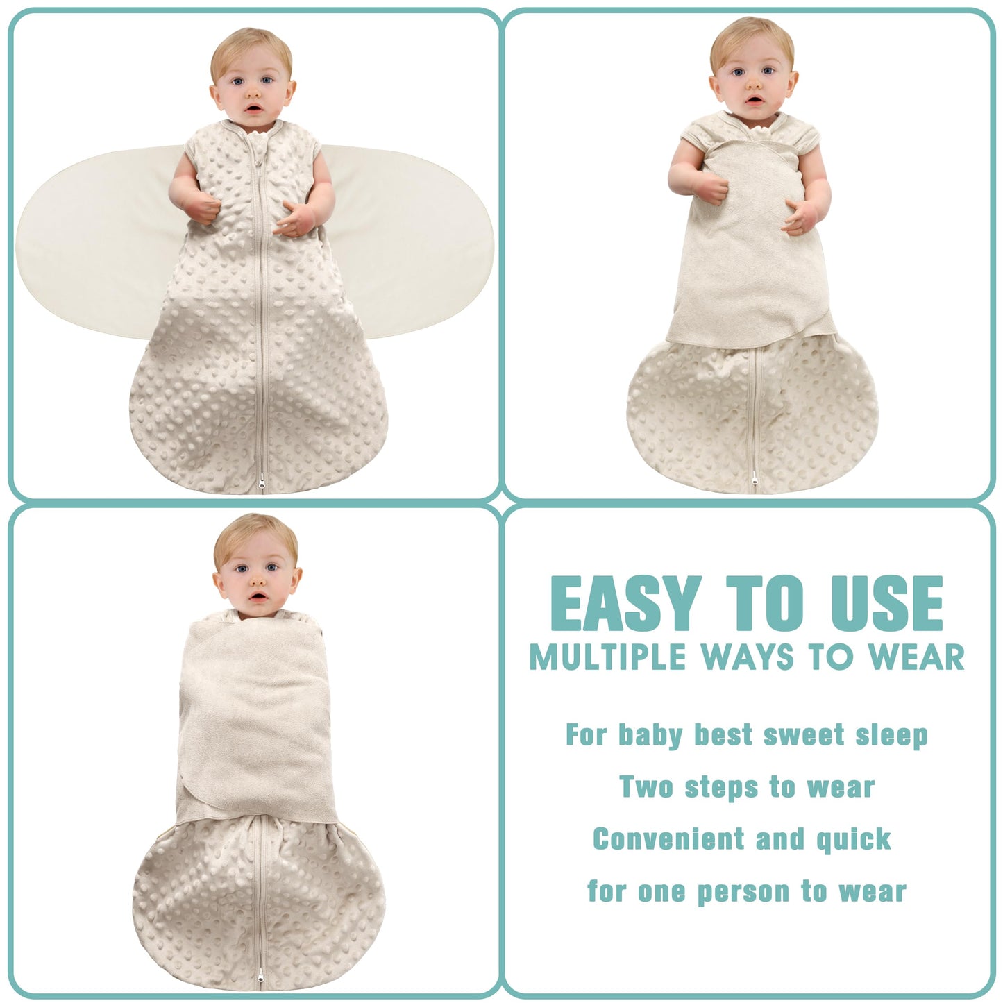 BSTOPPT Fleece Newborn Sleep Sack Baby Swaddle,3-Way Adjustable Wearable Blanket,2 Pack Fleece Swaddling sleeping bag TOG 2.0， (Blue&Green, 0-3 Months)