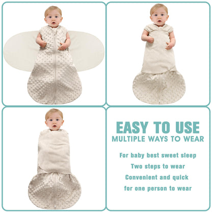 BSTOPPT Fleece Newborn Sleep Sack Baby Swaddle,3-Way Adjustable Wearable Blanket,2 Pack Fleece Swaddling sleeping bag TOG 2.0， (Blue&Green, 0-3 Months)