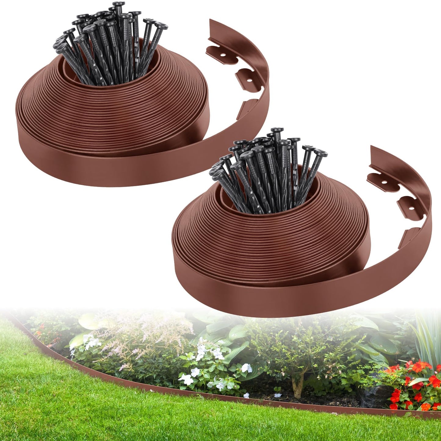 2-Inch x 66 FT Landscape Edging Border with 100 Spikes, No Dig Garden Border Edging Kit, Plastic Edging Border Flexible for Garden Flower Beds Lawn Yard Paver Pathway (Black)