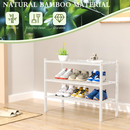 ROMGUAR CRAFT 3 Tier Bamboo Shoe Rack for Closet Free Standing Wood Shoe Shelf Storage Organizer for Entryway Small Space Stackable 27"x11"x20" (Natural)