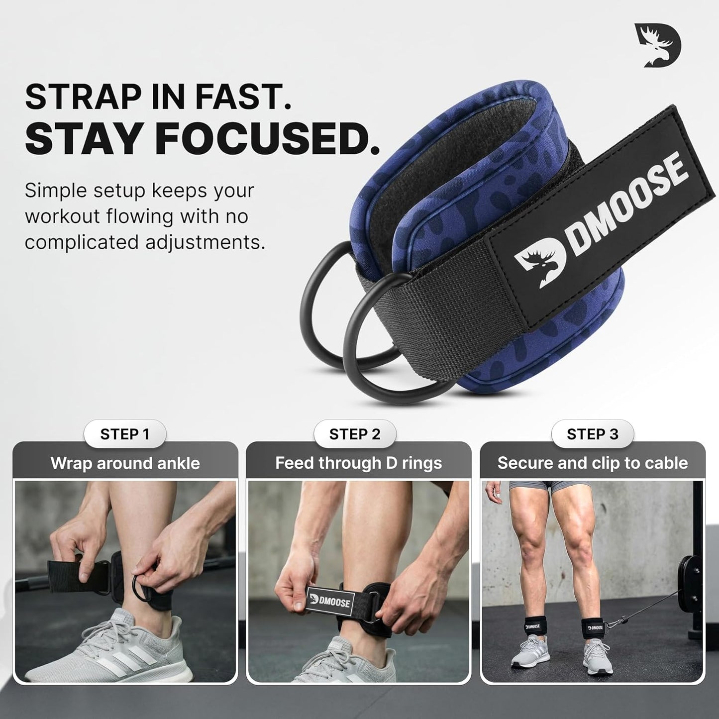 DMoose Ankle Strap for Cable Machine - One Size Fit with Premium Padding, Workout Kickback Ankle Cuffs, Ankle Bands for Working Out, Booty Workouts, Leg Extension, Hip Abductors & Lower Body Exercises