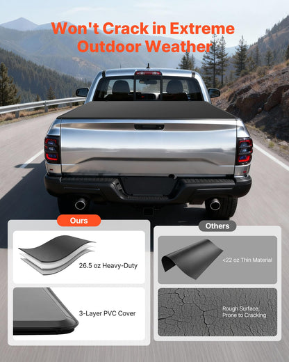VEVOR Weiche aufrollbare Ladeflächenabdeckung, kompatibel mit 2019–2024 Dodge Ram 1500 Classic, 2003–2025 Ram 2500 3500, passend für 1,95 m (6 Fuß 4 Zoll/76 Zoll) Ladefläche, PVC-Abdeckung mit Aluminiumlegierungsstangen