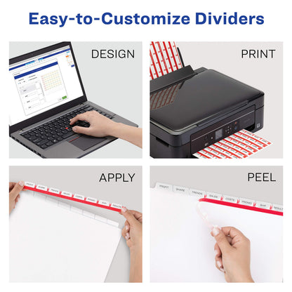 Avery 5 Tab Dividers for 3 Ring Binder, Easy Print & Apply Clear Label Strip, Index Maker Customizable White Tabs, 50 Sets (11556)