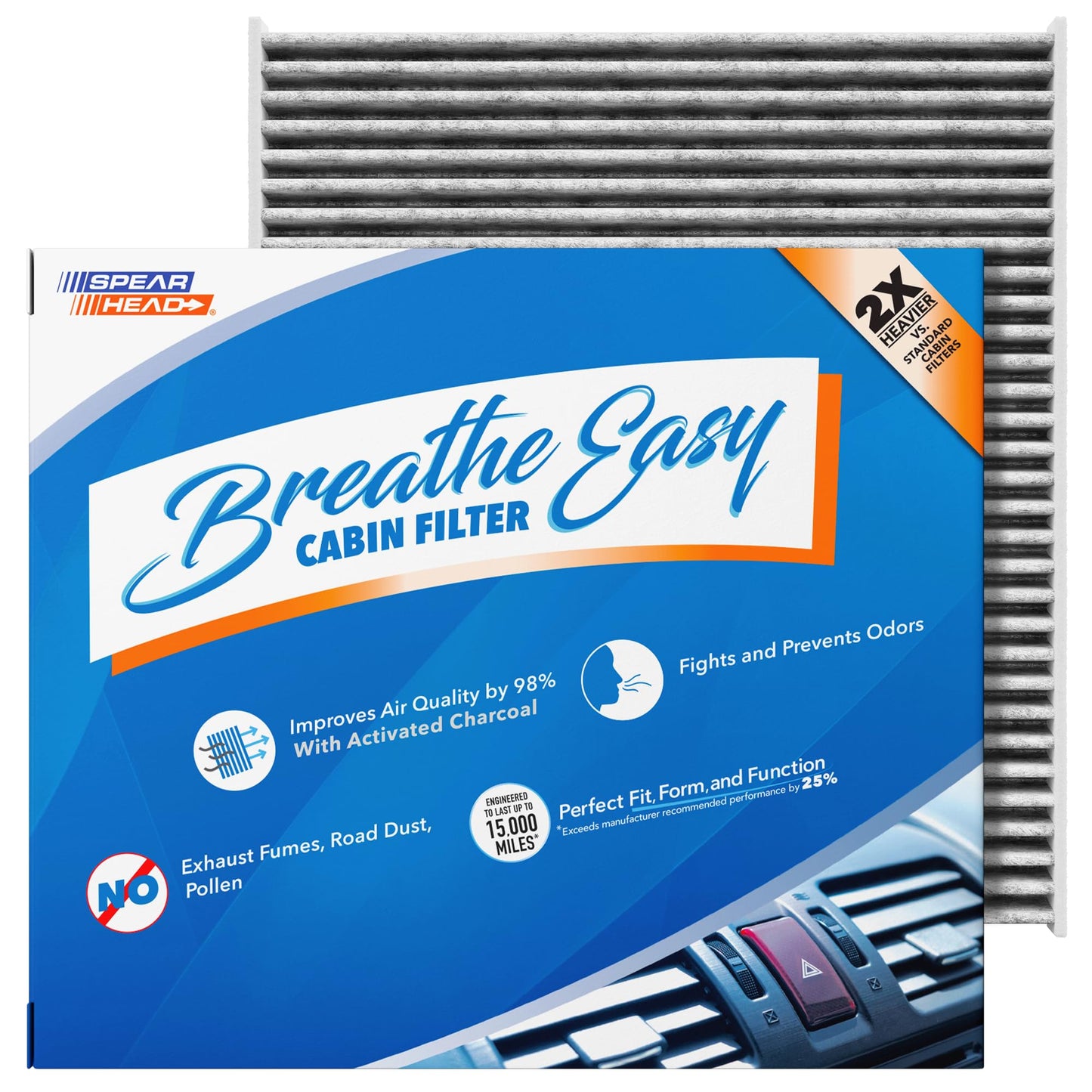 Spearhead Odor Defense Breathe Easy AC & Heater Cabin Filter | Fits Select 2016-2025 Toyota, Lexus, Subaru, 2016-2023 CX-9 Like OEM | Up to 25% Longer Lasting w/Activated Carbon (BE-157)