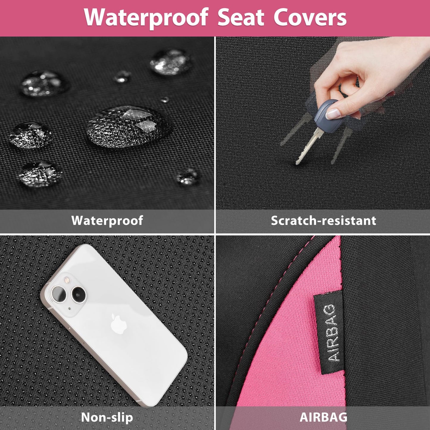 CAR Pass Neoprene Waterproof Two Front Car Seat Covers Set- Universal Fit for Vehicles, Airbag Compatiable(Black)
