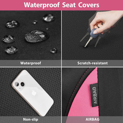 CAR Pass Neoprene Waterproof Two Front Car Seat Covers Set- Universal Fit for Vehicles, Airbag Compatiable(Black)