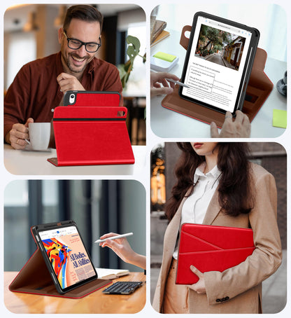 DTTO for iPad A16 Case, iPad 11th / 10th Generation Case (2025/2022), 360 Degree Rotating Premium Leather Folio Stand Cover with Pencil Holder, Brown