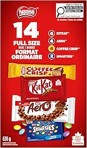 NESTLE Assorted Full Size Bars & Candies, KITKAT, AERO, COFFEE CRISP & SMARTIES, Individually Wrapped, Prepared in Canada, 638 g