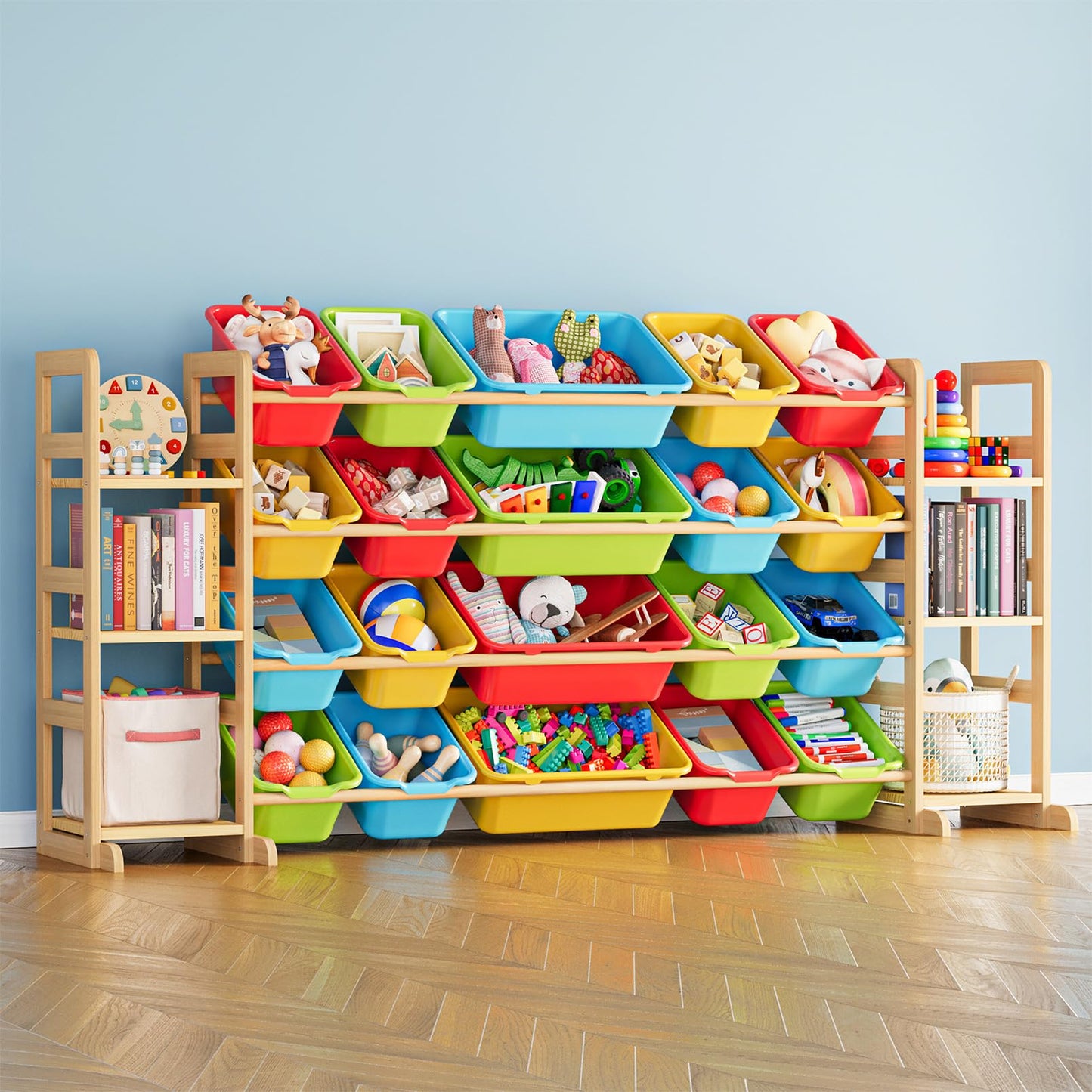 SpaceAid Toy Storage Organizer with 6 Shelves and 12 Bins, Bookshelf/Bookcase, Kids Bin Shelf, Toys Box for Playroom Organization for Bedroom & Room Decor, White, 52.3" W