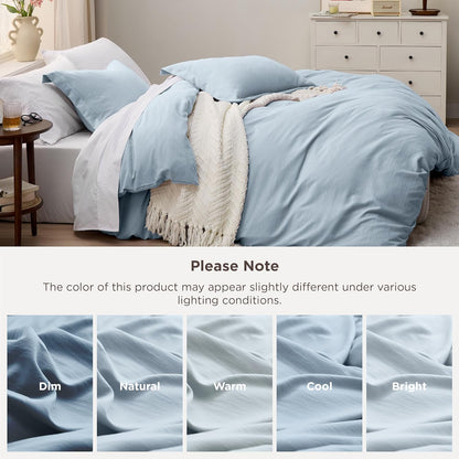 Funda nórdica blanca Bedsure, tamaño Queen, 3 piezas, aspecto de algodón prelavado, juego de cama extrasuave, incluye 1 funda nórdica de 228 x 228 cm con cierre de cremallera y 2 fundas de almohada, edredón no incluido