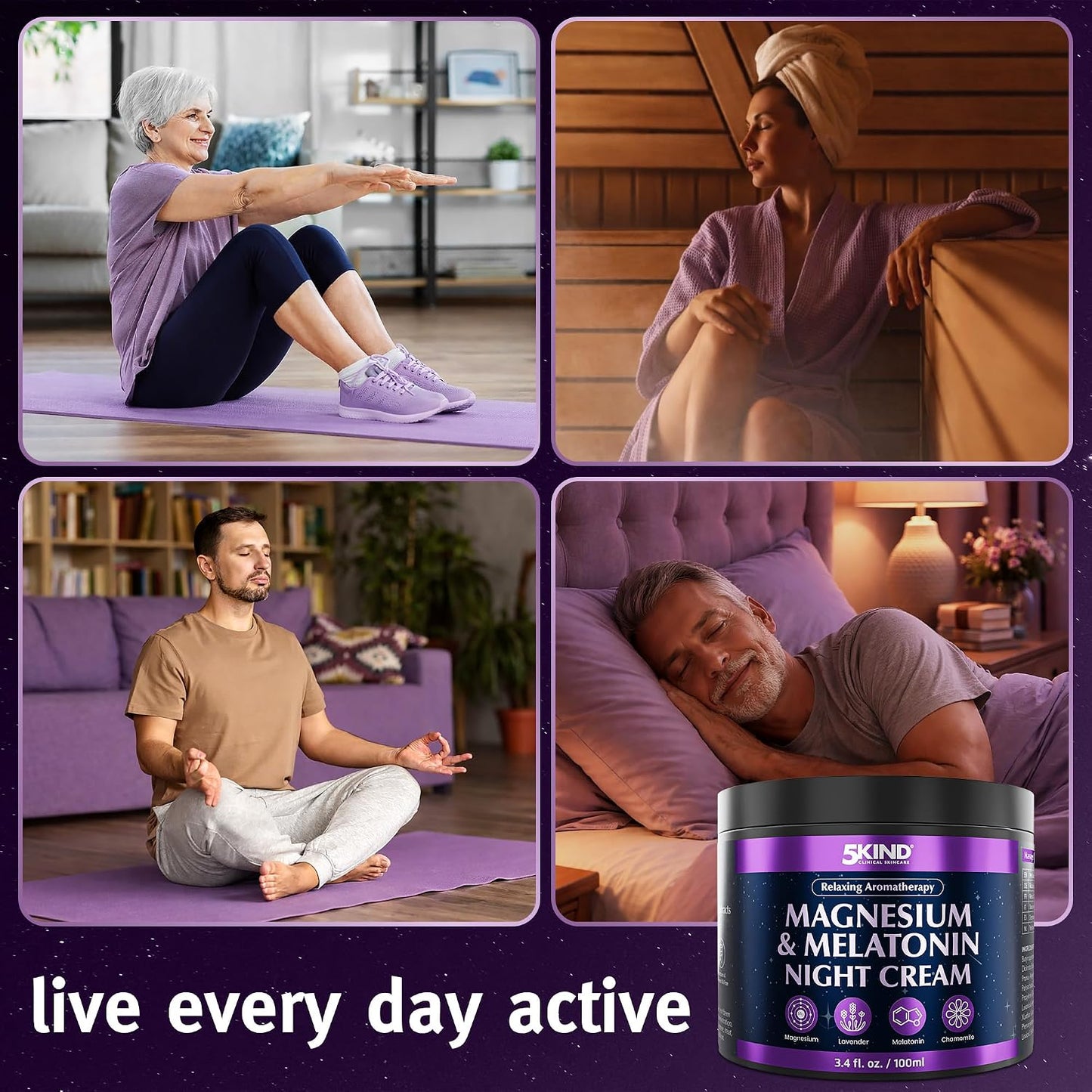 5Kind Melatonin & Magnesium Sleep Cream 3.4 fl oz - Magnesium Lotion for Sleep - Relaxing Lavender & Chamomile Magnesium Cream for Sleep - Infused with Lavender Essential Oils - Natural Sleep Aid