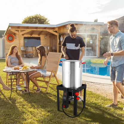 Feasto 10 Qt Outdoor Propane Gas Fish Fryer Pot Kit with Strainer Basket | Aluminum, 50,000 BTU Burner, Adjustable 0-5 PSI Regulator, Perfect for Boiling and Frying